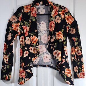 Peach and Black Floral Blazer Jacket size Medium Stretchy material